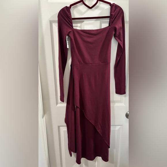NWT Aritzia Wilfred Saturn Long sleeve Midi Jersey Dress Size S Burgundy - Picture 5 of 7